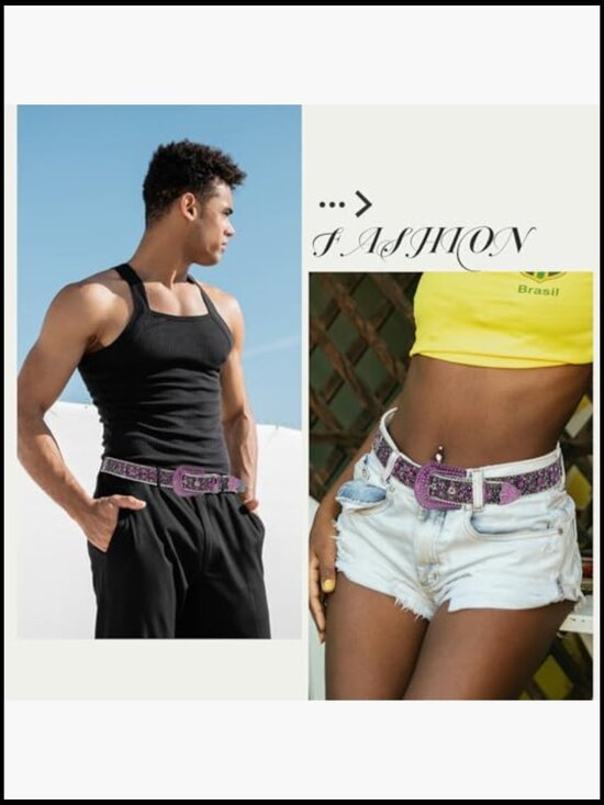 Shinning Rhinestone Star PU Leather Belt Western Unisex main image 4